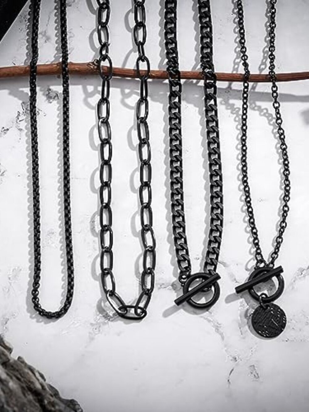 🆕 Layered Herringbone Paperclip Gold Black Chain Necklaces Stack Coin Heart